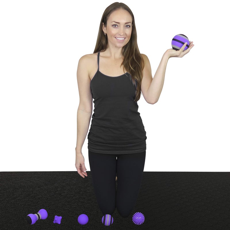 Posture Magic Massage Ball Kit for Myofascial Trigger Point Release & Deep Tissue Massage - Set of 6 - Large Foam/Small Foam/Lacrosse/Peanut/Spiky/Hand Exercise Ball (Purple) - Image 4